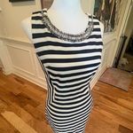 The Clothing Company  SLEEVELESS NAVY  WHITE STRIPED BODYCON  DRESS WOMENS LARGE Photo 2