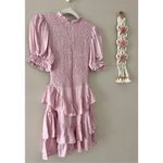 Olivaceous  Smocked Tiered Ruffle Mini Dress Satin Pink Size Small NEW Photo 3
