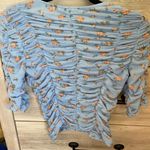 ZARA  Tulle Blue Floral Print Top Blouse  Size S Ruched Photo 2