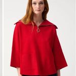 Joseph Ribkoff  Red Short Dolman Sleeve Knit Zip Neck Oversized Sweater XS Photo 0