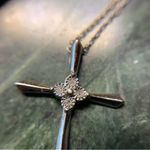 Diamond Accent Beveled Cross Necklace Sterling Silver 925 18” Photo 4