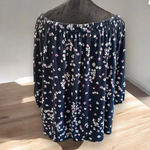 J Jill Wearever‎ Top Womens Size XLP Floral Navy Rayon Spandex Off Shoulder Blue Photo 1