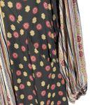 Free People  Boho Peasant Mini‎ Dress Black Floral Stripe Lace-Up V-Neck Size M Photo 3