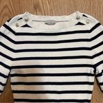 H&M Black Cream Stripe Knit Sweater Womens Size XS Crew Neck Button Accents Photo 2
