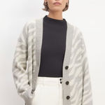 Everlane ‎  Wonens Oversized Alpaca Tiger Jacquard Cardigan  White/Gray Sz S NWT Photo 0