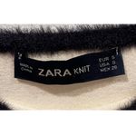 ZARA High-Rise Black Faux Fur Trim Stretch-Knit Circle Beige Mini Skirt Photo 2