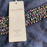 Lina Tomei linen dress Beaded neckline Light navy toward cornflower Size M Size M Photo 6