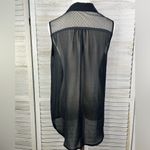 Mystree  Sheer Sleeveless Button Down Blouse Black-Small Photo 1
