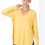 Dreamers  Womens BASIC Yellow Hi-Low V-NECK Long Sleeve Front Seam SWEATER Sz M/L Photo 1