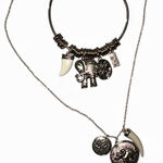 Lucky Elephant Charm Pendant Bracelet Set Silver Photo 0