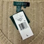 Ralph Lauren Lauren  Gold Metallic Silk Blend V-Neck Cable-knit Sweater Size L Photo 8