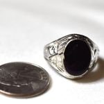 Source Unknown NWOT Dashing Black Oval Stone Etched Deer Silver Tone Metal Size 12.5 Goth Ring Photo 2