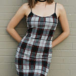 Popular 21 Mini Dress Womens L Red Gray Plaid Bodycon Y2K Punk 90s Retro Goth Photo 0