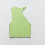 ZARA NWT ASYMMETRIC GREEN RIBBED CROP TOP BLOGGERS FAV MEDIUM Photo 2
