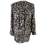 Beach Lunch Lounge Size S Abstract Print Button Front Blouse Smocked Black Photo 1