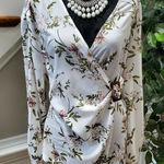 Pretty Little Thing Women White Floral Polyester V-Neck Long Sleeve Blouse Size L Photo 0
