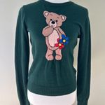 Womens Kidcore Teddy Bear Crewneck Floral Knit Graphic Sweater Size L Green Size L Photo 0
