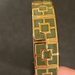 Trina Turk ππ Enamel Bangle Bracelet ~ Black & Gold Brick Logo Design NWOT Photo 4