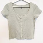 Brandy Melville John Galt  Zelly Ribbed Button Front Cropped Blouse Top Green Photo 1
