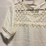 White Crochet Lace Pearl Embellished Swiss Dot Top Short Sleeve Women's Blouse M Size M Photo 3