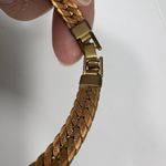 Vintage Gold Tone Braided‎ Chain Bracelet Woven Herringbone Link Jewelry Photo 2