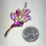 Elegant Purple Pink Enamel and Gold Tone Floral Faux Pearl Rhinestone Brooch Photo 3