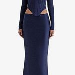 House Of CB 'Charlene' Navy Satin Bias Cut Maxi Skirt. Size Large Photo 0