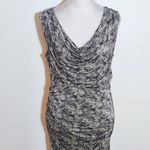 Mango MNG Black Leopard Print Ruched Draped Neck Bodycon Dress Size Medium Photo 2