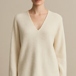 The Row Ivory Bouclé V-Neck Silk-Lined Top | Size Small Quiet Luxury Minimalist Photo 0