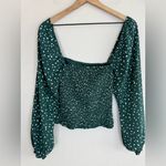 Abercrombie & Fitch AF Green White Polka Dot Long Sleeve Smocked Blouse Small Photo 6