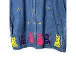 Vintage New Direction Embroidered‎ Cats Short Sleeve Denim ButtonUp Shirt Medium Blue Photo 2
