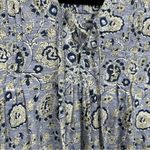 Lucky Brand Blue Floral Print Lace Up Neckline Boho Blouse Women’s L Cap Sleeve Photo 4