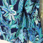 Lilly Pulitzer Maritza Floral Blouse Teal Blue Green Button Front Long Sleeve Photo 2