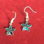 Greenish blue plumeria flower dangle earrings Photo 0