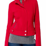 Cache  Jacket Cropped High Stand Collar Moto Zip Snap Closure Red Women’s Size 4 Photo 0