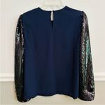 J.Crew Women's Navy Blue Sequin Crepe Long Sleeve Dressy Blouse Top Size Small Photo 3