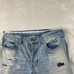 American Eagle American Eagle Tomgirl Jeans Womens 8 Blue Button Fly Distressed Patched Denim Photo 5