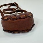Vintage Mexican Hand Painted Tooled Leather Mini Bag Purse Brown Photo 5