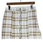 Forever 21  Mini Skirt Womens L Tan White Plaid Zipper Front High Rise Preppy 90s Photo 0