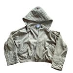 Y2K Vintage Fortune Cookie Quilted Hoodie Sweatshirt Jacket Cropped Tan Small Photo 0