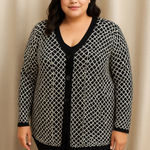 Isaac Mizrahi  Live Cardigan Women’s 2X Black White Geometric Button Front Photo 0
