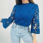 Champagne & Strawberry Lace Blouse Top in Royal Blue Size M Size M Photo 0