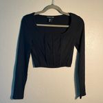 Sincerely Jules Blue Fitted Crop Top Blouse with Long Sleeves Plate Front SZ S Photo 0