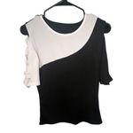 Unbranded Black And White Ribbon Sleeve Ribbed Short Sleeve T Photo 3