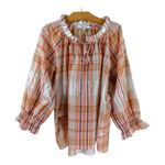 Madewell Plaid Tie-Neck Ruffle Sleeve Top Photo 0