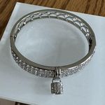 Silver Toned Padlock Charm Bracelet All Over Rhinestone Hinged Opening 7” Photo 6
