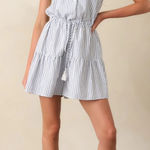Aakaa  Collard Sleeveless Blue Stripe 
Flowy Shorts Romper Photo 0