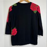 Isaac Mizrahi  Red Rose Print Button Front Sweater Women’s Sz Medium Dark Floral Photo 2