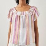 Rails  Short Sleeve Senora Top Hibiscus Stripe White Pink XS Photo 0