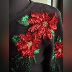 Vintage Tiara International sequin embroidered poinsettia cardigan, size small Red Photo 3